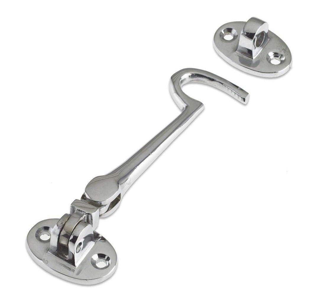 Cabin Hook and Eye Latch Lock Shed Gate Door Catch Silent Holder Polish Nickel 230mm (9")