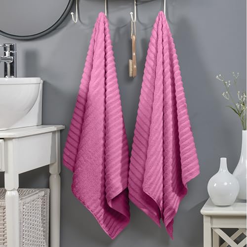 Image of Elegant Comfort 100% Turkish Cotton Corduroy Ribbed Luxury Soft 2 Pack Bath Towels 27 x 54 Inch - Ultra Plush, Absorbent, Quick Dry, Hotel Spa Quality Towels for Bathroom Essentials, Light Pink