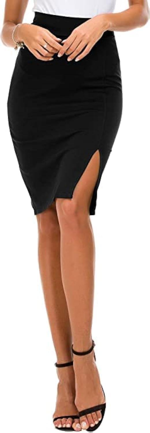 alyne Girl's/Women's Solid Sidecut Stretchy Bodycon Pencil Midi Skirt with Elasticated Waist Belt-picture-19