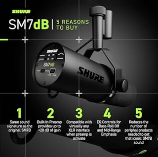 Shure SM7dB-Microfono dinamico, ideale per applicazioni broadcast, podcast/registrazione, ampia risposta in frequenza, suono caldo e omogeneo, costruzione solida, protezione antivento staccabile-Nero