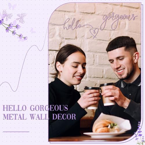 Image of Hicarer Metal Hello Gorgeous Wall Art Minimalist Decor for Bedroom Bathroom Living Room Dressing Room Salon Office Home Decorations Easy to Install Wall Decor(Purple,Classic Style)