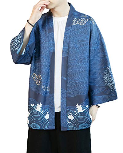 PRIJOUHE Men's Kimono Cardigan Jacket Japanese Style Flying Crane Seven