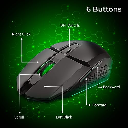 Image of ZEBRONICS Shark Lite Wireless Gaming Mouse with 4600DPI, Comfortable & Ergonomic Design, RGB LED Lights, 6 Buttons, in-Built Rechargeable Battery, Power & LED ON /Off Switch