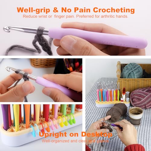 YOJOB 21 Sizes Crochet Hooks Set 0.5mm-10mm, Plus Crochet Accessories and Holder﻿, Complete Set Ergonomic Crochet Hook Kit for Beginners — view 4