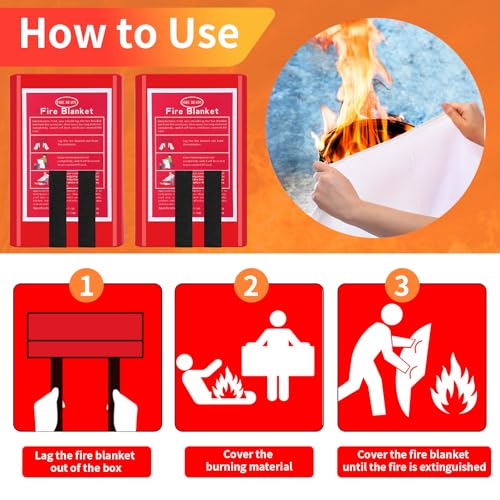 Image of Copkim 4 Packs Fire Blanket with Box - Emergency Fire Suppression Fireproof Flame Retardant Fiberglass Survival Blanket for Home Kitchen Office Warehouse