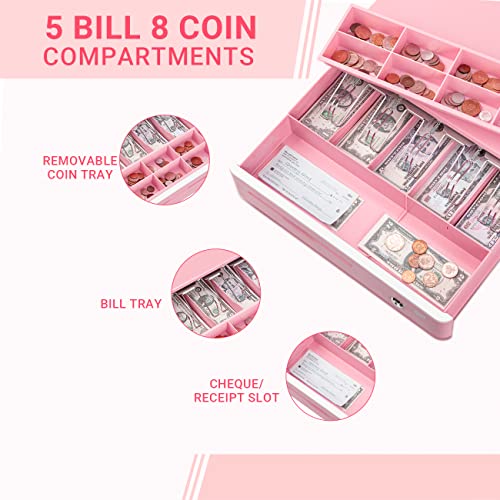 Tera 16" Auto Open Cash Register Drawer With Universal Under Counter Mounting Metal Brackets (Round Corner) Heavy Duty Insert Tray 5 Bill 8 Coin Removable Cash Tray For Pos Small Businesses Store 405R #TOP2