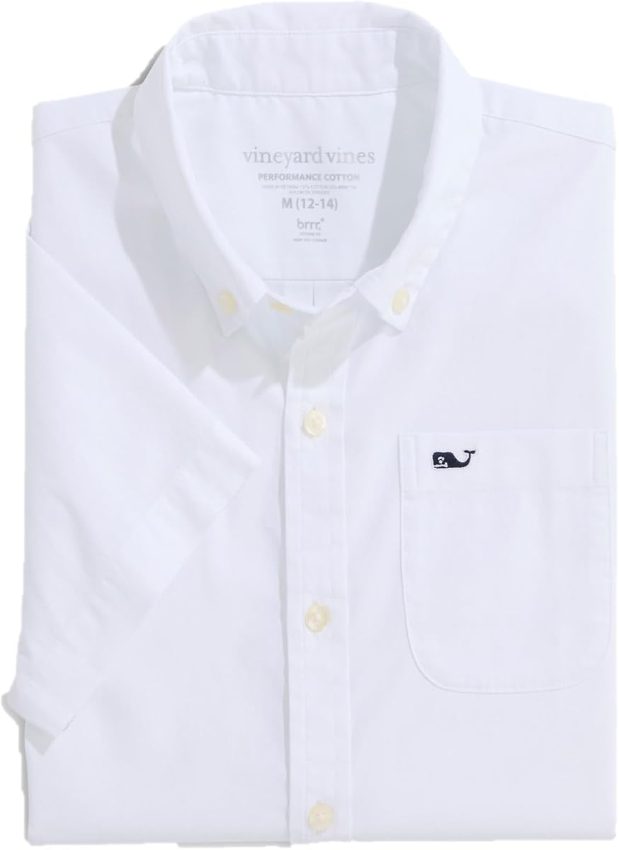 vineyard vines Boys' Breakwater Solid Performance Cotton Short Sleeve Shirt