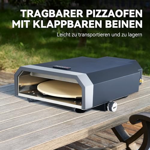 Royal Gourmet Pizzaofen Kompakt Gas-Pizzagrill inkl. Pizzastein 4 kW Gasofen mit Gasschlauch & Regler Backofen mit Klappbeinen für Outdoor Camping