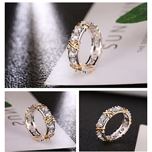 Magnetic Zircon Shaping Cross Full Moissanite Diamond Ring, 925 Sterling Silver X Criss Cross Ring, Moissanite Cross Rings For Girls Women (Gold,8) #TOP6