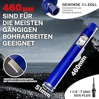 DaduoRi 51mm Kernbohrer mit SDS Plus(1-1/4 Zoll) – 410 mm Schnitttiefe - Nassbohren Diamantbohrkrone für Armierten Beton, Mauerwerk, Stein, Ziegel (460mm Gesamt) – Ansicht 2