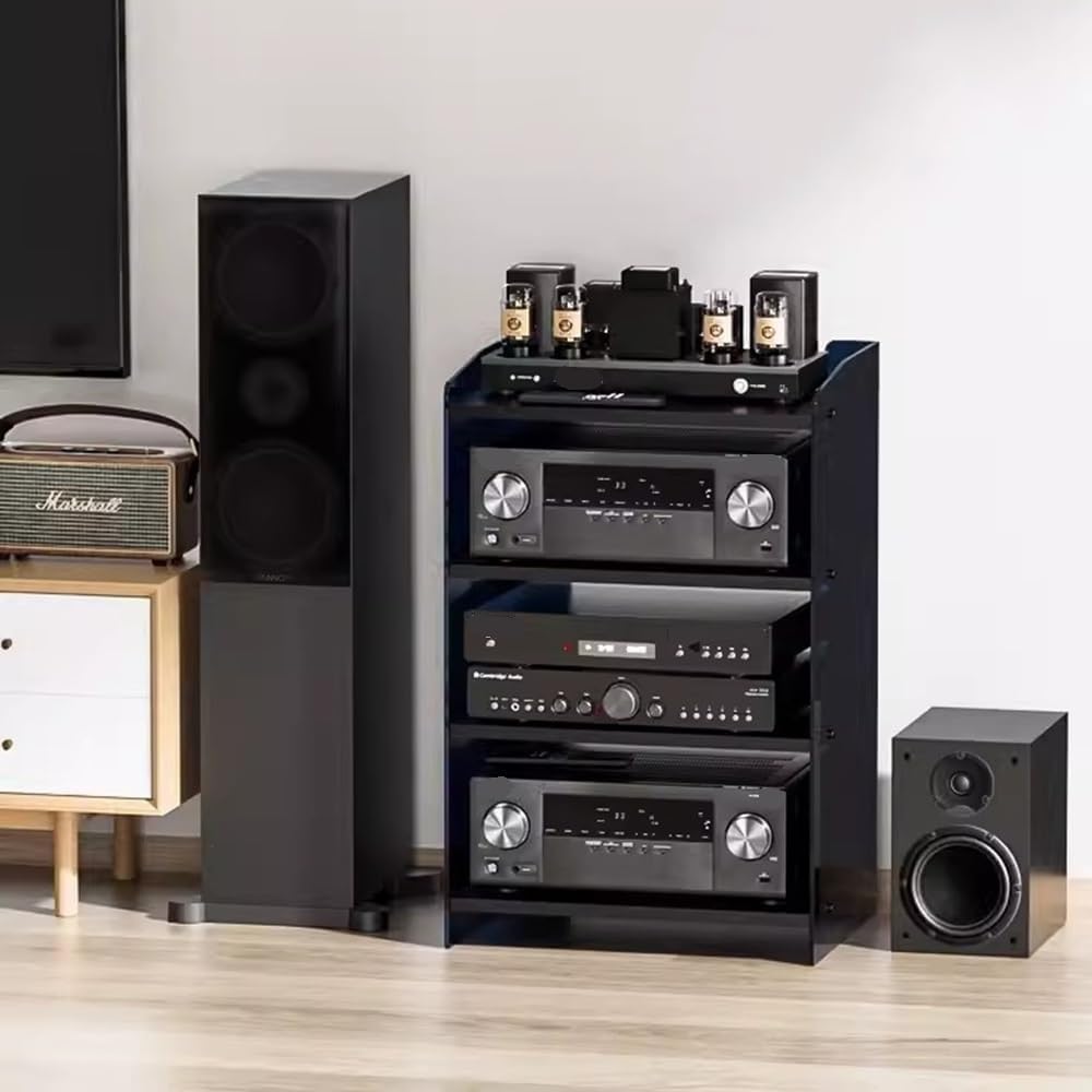 Mensola for giradischi, mobiletto multimediale, supporto audio/video con ripiani regolabili a 3/4 livelli, moderno rack AV, spazio for componenti stereo di intrattenimento(Black Acrylic,3 Tier)