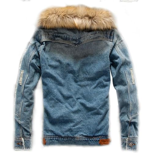 Maiyifu-GJ Men's Sherpa Lined Distressed Denim Jacket Casual Faux Fur Collar Fleece Coat Winter Jeans Trucker Jacket2