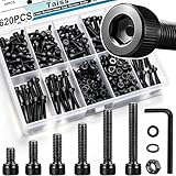Taiss 620PCS M3 Screw Kit,Hex Socket Head Cap Bolts Assortment with Nuts and Washers,M3 x 6/8/10/12/16/20mm,12.9 Grade Alloy Steel Black Zinc Plated Small Metric Screws for 3D Printing