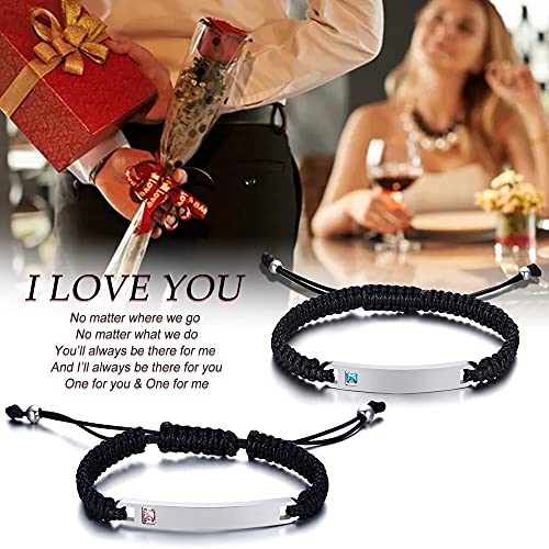 Mealguet Personalized Customise Couple Bracelets For Him Her,Stainless Steel Matching Handmade Braided Rope Nameplate Id Bracelets For Lover Mens Womens Friendship Soulmate For Anniversary Birthday #TOP4