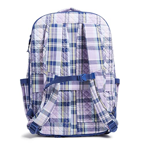 Image of Vera Bradley Women's Cotton Large Travel Backpack Travel Bag, Amethyst Plaid - Recycled Cotton, One Size