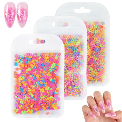 Embhlitfe Lot de 3 paillettes fluorescentes pour nail art - Paillettes fluo - Confettis de manucure - Paillettes pour nail art - Cercles, papillons, fleurs - Paillettes pour ongles DIY (B)