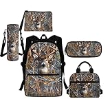 BYCHECAR Deer Camo Backpack for Teen Girls Boys High School Bags Set Hunting Kids Bookbag with Lunch Box Coin Purse Pencil Pouch Water Bottle Holder 750 Ml-1000 Ml