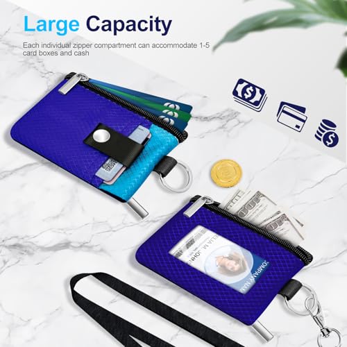 Image of Minimalist RFID Blocking Small Wallet with ID Window,WaterResistant Zip Id Case Wallet with Lanyard Keychain for Cards,Cash,Travel,Women,Men (Sapphire Blue /Lake Blue)