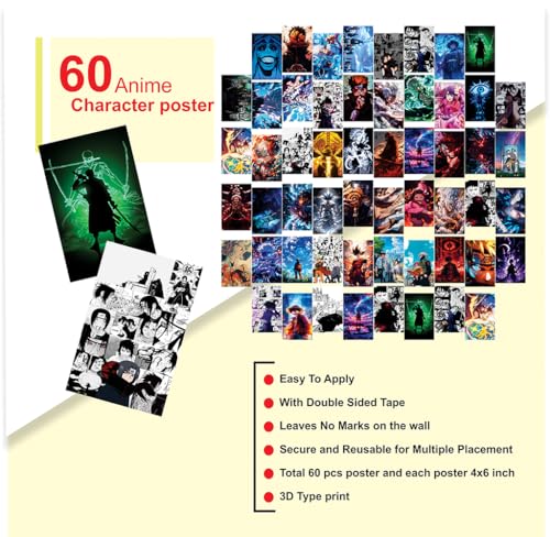Image of Anime Character Poster Set 4x6 Inch | 30 PCS Mini Anime Posters | Multicolor Wall Decor