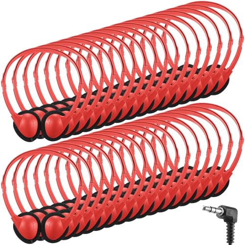 Konohan 30 Pack Headphones Bulk Headphone for School Classroom Student Wired Headphones Adjustable with 3.5 mm Jack for Adults (Red) by Konohan - Used condition - US$25.47