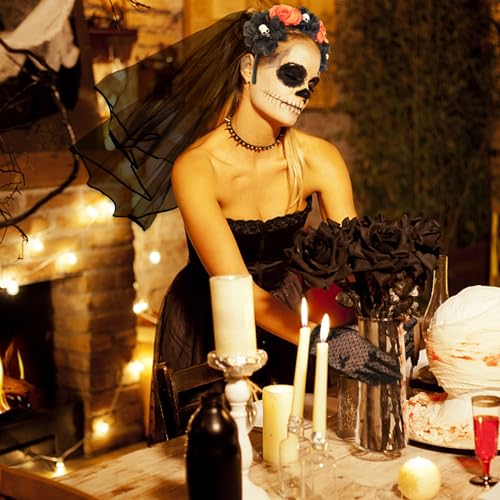 Lifreer Day of The Dead Womens Accessories, Halloween Flower Headband, Black Veil, Lace Eye Mask - Image 4