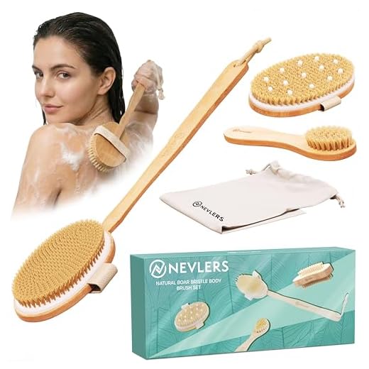 Nevlers Natural Boar Body Brush Set with Detachable Cellulite Brush, Long Wooden Handle for Dry Brushing and Face Brush | Perfect Kit to Exfoliate and Alleviate