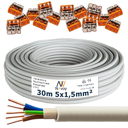 NYM-J 5x2,5 Mm² Mantelleitung – 30 M, Feuchtraumkabel, Kupfer, Made In Germany, Für Installation In Innenräumen