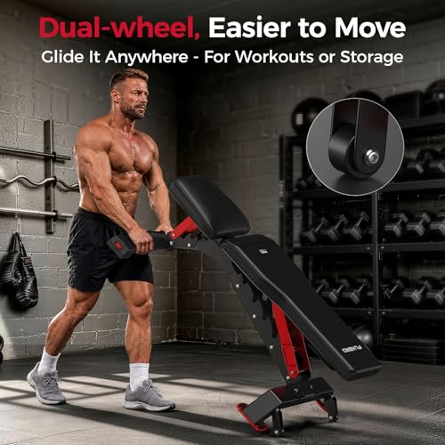 Image of FLYBIRD WB7 Weight Bench, 1300LBS Commercial Adjustable Weight Bench, Workout Bench for Home Gym, Flat Incline Bench Press Heavy Duty Bench with 34'' Extra-Long Backrest and Easy-Roll Wheels