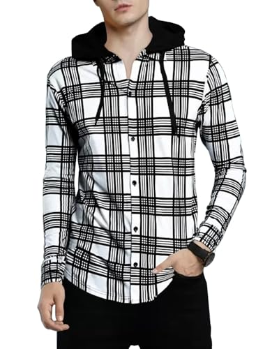 Image of Noble Monk Men's Cotton Blend Hooded Neck Full Sleeve Shirt | Regular Fit | Checkered Pattern | Casual Shirt