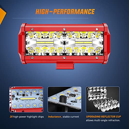Image of Nilight LED Lights 2PCS 6.5 Inch with Wiring Kit on Truck SUV, Red Shell | Triple Row Spot Flood Combo, 16AWG Harness, Fog Driving Work Off-Road Lighting on Boat Tractor Golf Cart UTV ATV, ZH802