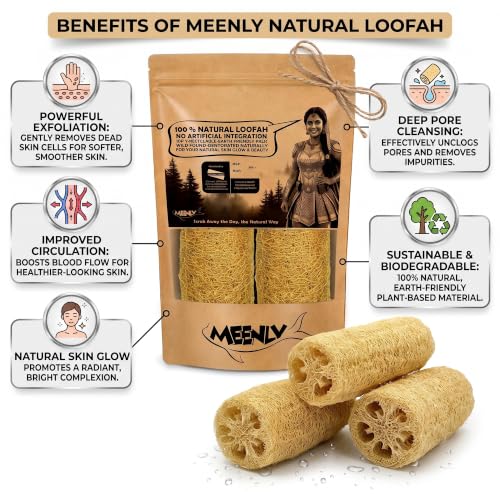 Image of 100% Natural Ridge Gourd Loofah Bathing Scrub (Pack of 2) | Organic Body Scrubber & Exfoliator | Turai /Peerkangai /Beerakaya Luffa Sponge for Glowing Skin | Eco-Friendly Pouf