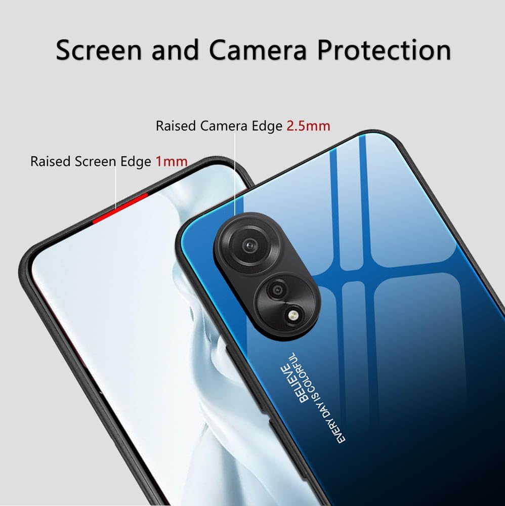 Custodia Oppo A78 4g WBWONE Cover Per OPPO A78 4G (6.43 Inches), Slim Colori Sfumato Custodia Posteriore In Vetro Temperato 9H, Bordo In TPU Bumper In Silicone Protettiva Case - 3 Bordo Tpu Silicone