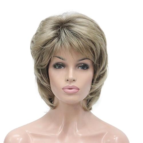 Short Brown Mix Choppy Layered Shag Full Synthetic Wig Women's