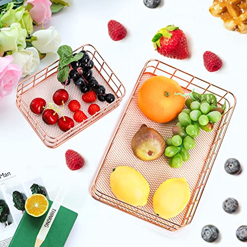 Hacaroa 4 Pack Rose Gold Wire Mesh Basket, Metal Desk Drawer Organizer Desktop Holder Tray for Cosmetic, Stationery, Magazines, Fruit Snacks, Home, School, Office, 2 Size