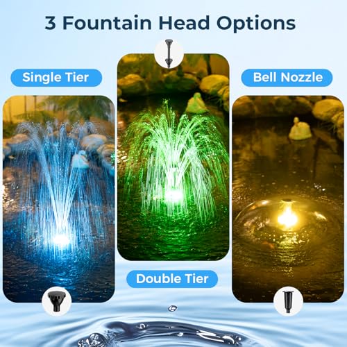 POPOSOAP Floating Fountain With LED Lights, Pond Fountain and Aerator Complete Kit with 660GPH Water Pump 27FT Power Cord, 3 Spray Styles for Ponds, Pool, Water Gardens P130 - Thumbnail 4