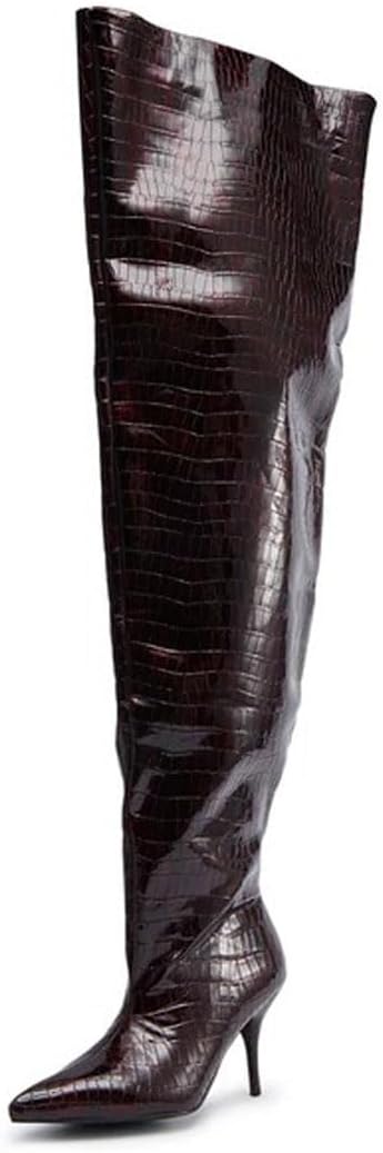 High Heel Thigh High Boots for Women Pointed Toe Stiletto Kitten Heel Over The Knee High Boots Side Zipper Wide Calf Long Tall Shoes