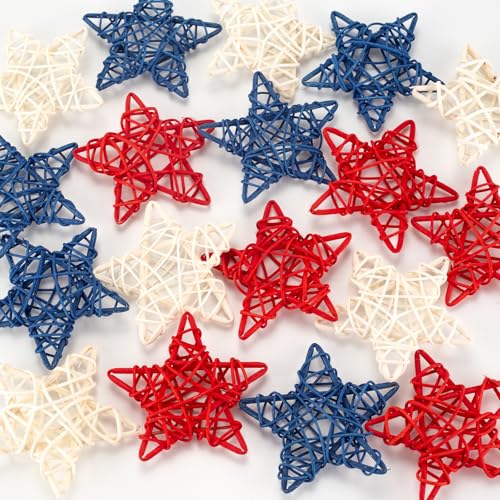 Ruxiel 18 Pcs 4th of July Decorations Patriotic Rattan Star Decor