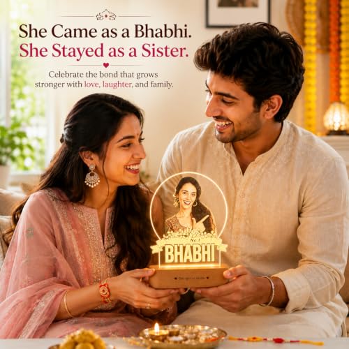 Image of ZOCI VOCI Personalized Rakhi Gift for Bhabhi, Custom UV Printed LED Photo Lamp, RGB Smooth Color Changing Acrylic Night Lamp, Customized Photo Gift for Sister-in-Law, Rakshabandhan Gift