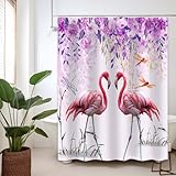 DLTAY Cortina de ducha de flamenco rosa, cortina de ducha de pájaros...