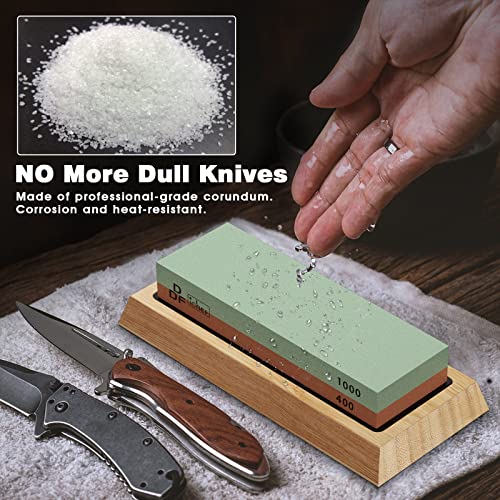 Ddf Iohef Whetstone Sharpening Stone Kit 4 Side Grit 400/1000 3000/8000 Wet Stone Knife Sharpeners Set With Axe Sharpening, Angle Guide, Flattening Stone, Leather Strop, Non-Slip Bamboo Base #TOP3