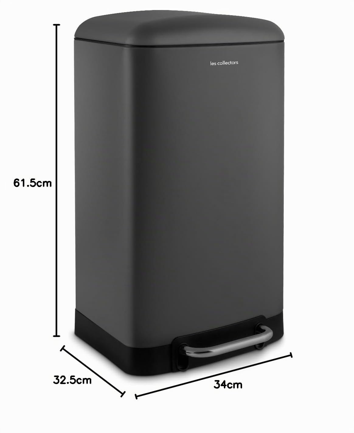 Les Collectors, Cubo de basura de cocina a pedal N°731, Acero inoxidable, Capacidad 30L, Compatible con bolsa 30L, Práctico, Cierre silencioso, Cubo interior extraíble, Acabado mate, Gris antarcita