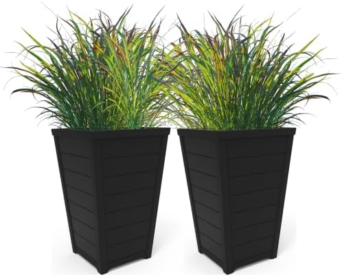 Keter Set of 2 Resin Modern Outdoor 22 Inch Tall Large Flower Pot...