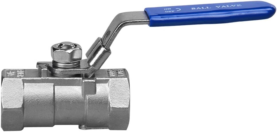 1/2" NPT, 304 Stainless Steel 1PC Ball Valve - Red Port, 1000 WOG for Water, Oil, and Gas with Locking Handle