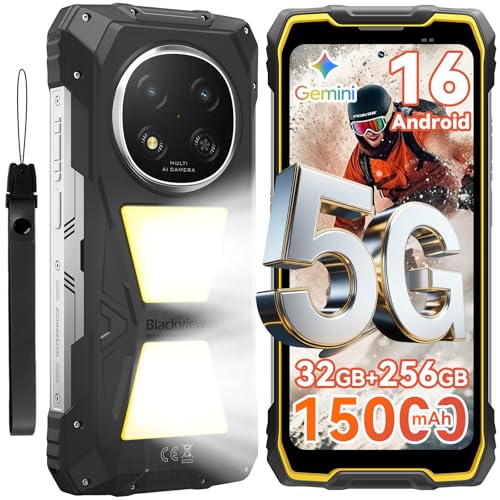 Image of Blackview Rock 2 Pro 5G Rugged Phone Android 16, 15000mAh /33W Dual 400LM Camping Light, 32GB+256GB /2TB Rugged Smartphone Unlocked Gemini AI, 16MP+13MP 6.78 inch 2.4K 120Hz Glove Mode /NFC