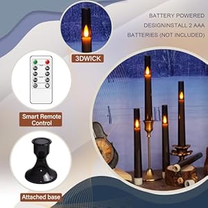 Flameless Taper Candleswith Remote and Timer Flickering Flameless Candles6 Pack Led Candleswith Base Battery Operated Candles Taper Candles for Home Wedding Party Grey