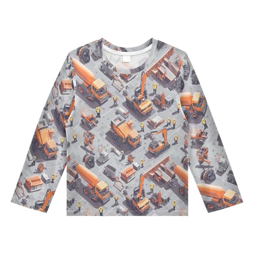 Caihoyu Boys' Rash Guard Swim Shirts Long Sleeve Quick Dry Rash Guard for Baby/Toddler UPF 50+ Protection 7-8T Construction Scene Dam Construction Bulldozer