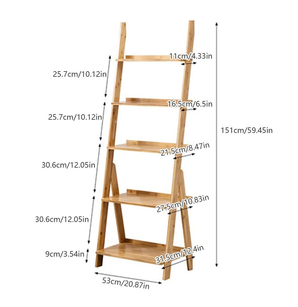 Librerie Scaffale a Scala a 5 Livelli, scaffale for Libri Aperto in bambù, for Esposizione Indipendente Supporto for Piante, for Piccoli spazi, Camera da Letto, Soggiorno, Ufficio in casa