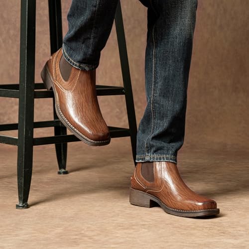 Image of Jousen Chelsea Boots Men Square Toe Ankle Mens Dress Boots Casual Slip On Boots for Men