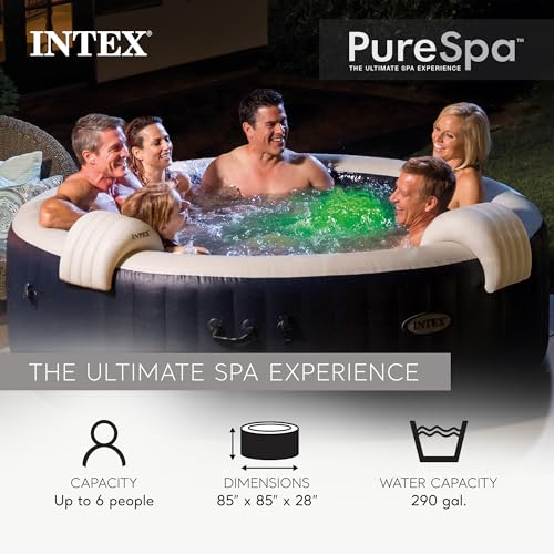 INTEX 28431EP PureSpa Plus Bubble Massage Spa Set: Includes Energy Efficient Spa Cover – 2 Contoured Headrest – LED Light – 6 Person Capacity – 85" x 28" - Image 3