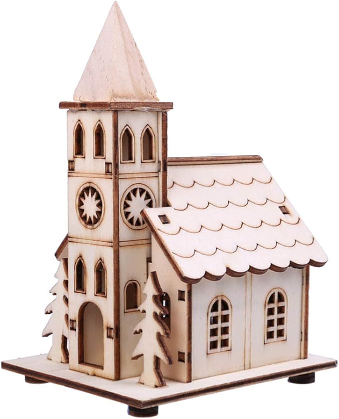 Tomaibaby Led Christmas Luminous Wooden House Unfinished